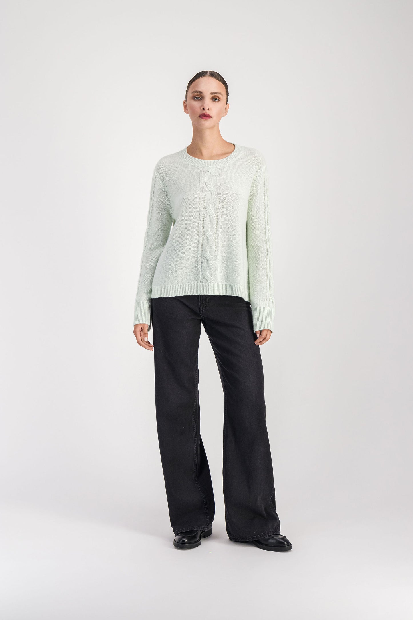 Pull torsadé en cachemire vert d'eau