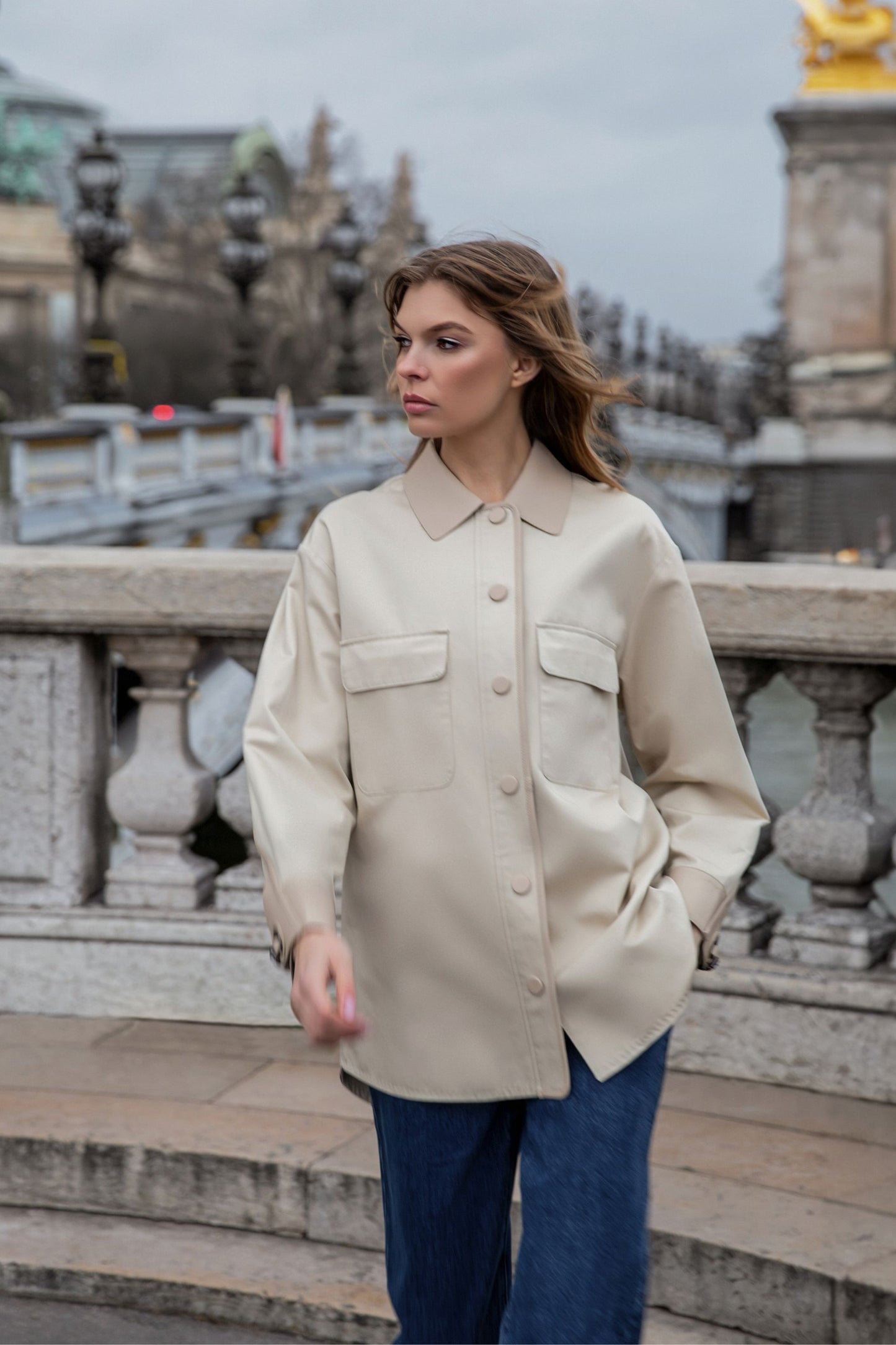 Manteau chemise beige