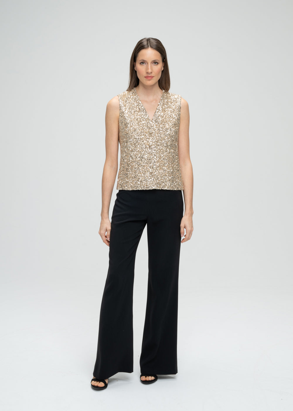 Pantalon fluide noir coupe évasée tissu ample taille haute