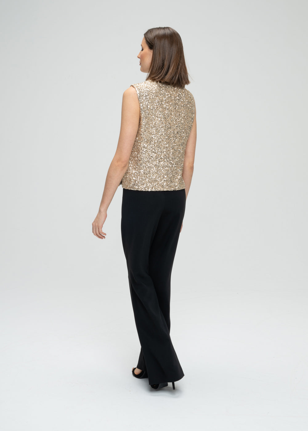 Pantalon fluide noir coupe évasée tissu ample taille haute