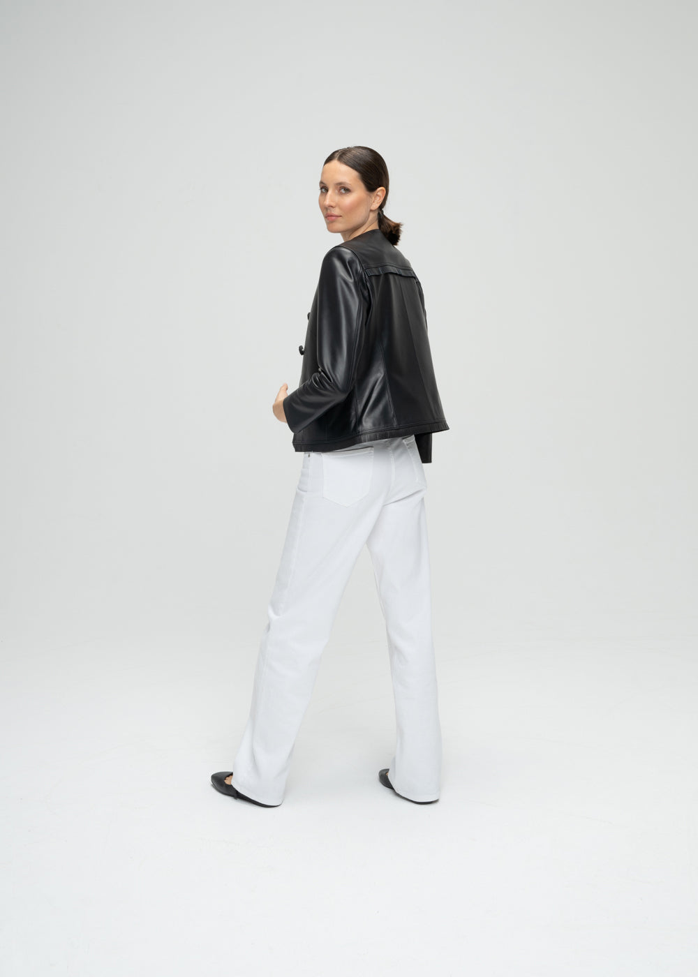 Black leather fringed suit jacket