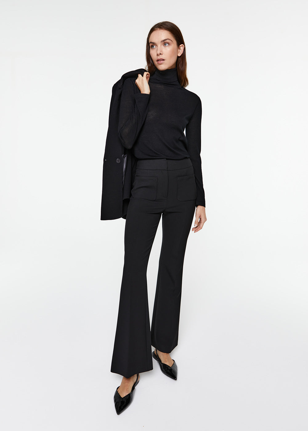 ensemble total look pantalon évasé noir