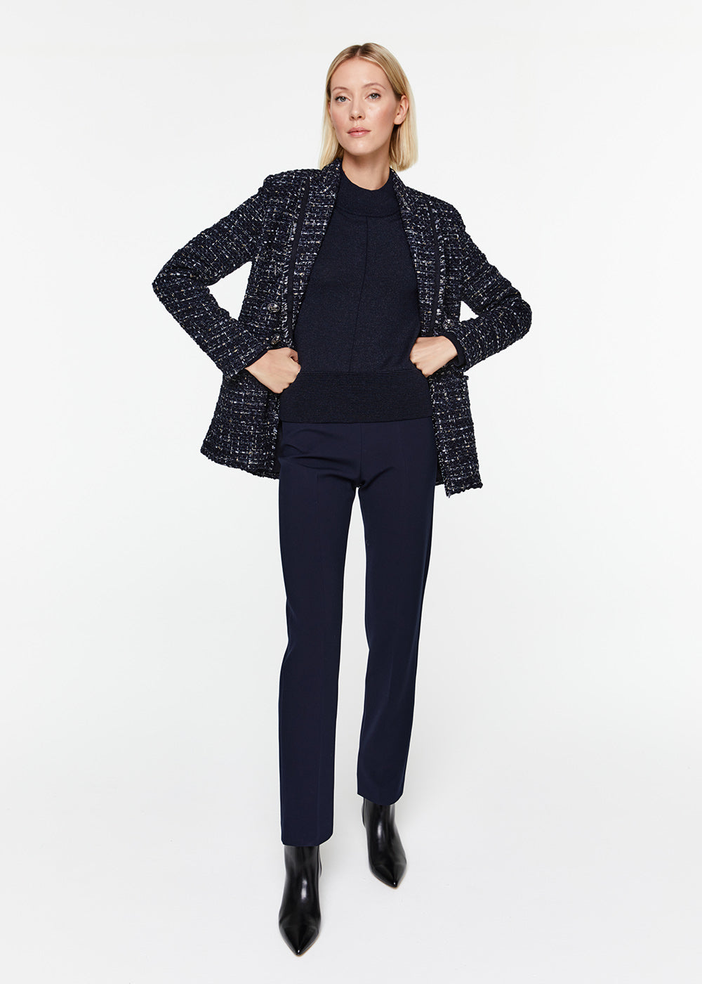 veste tweed marine pantalon plis marine