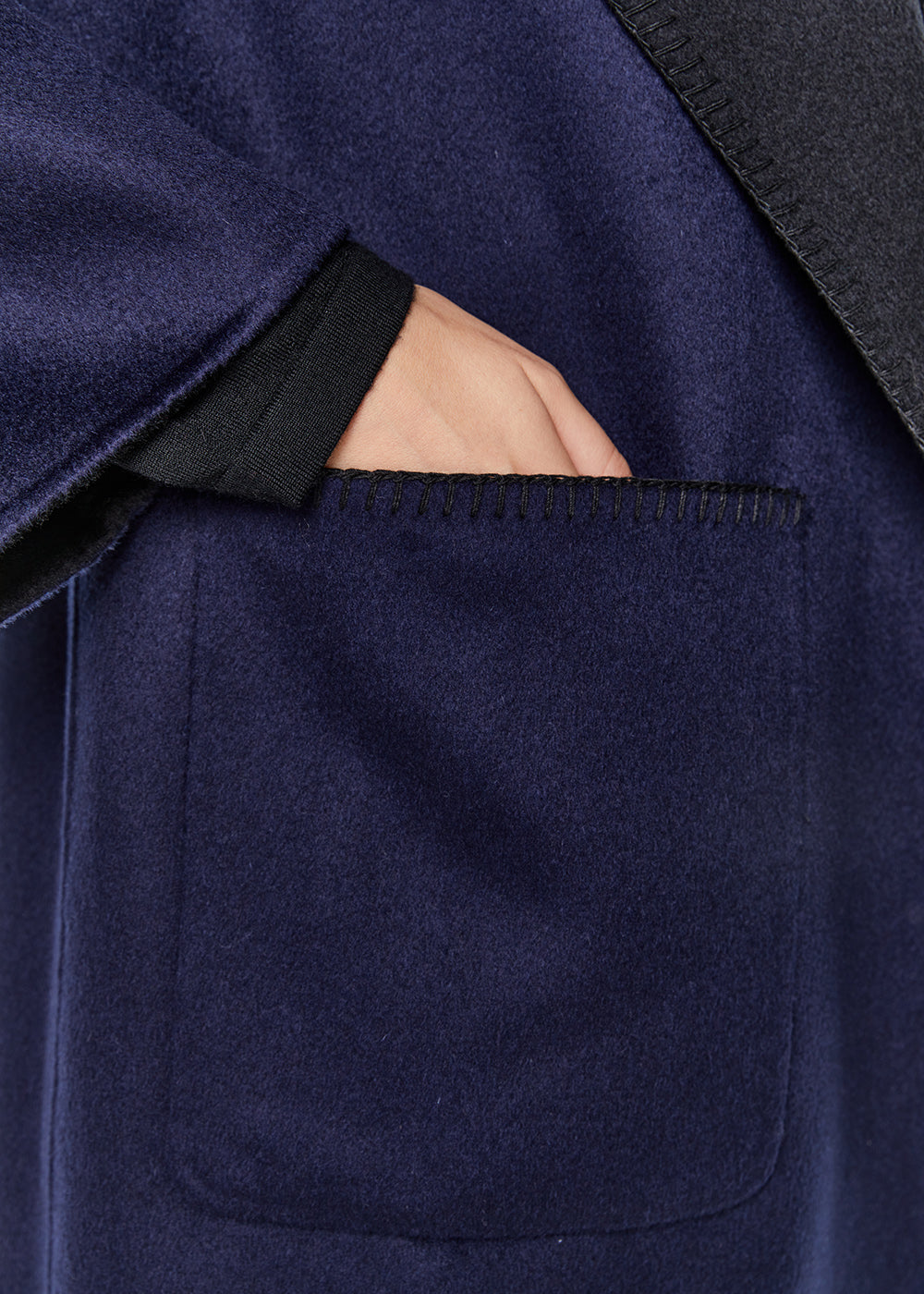 poche manteau réversible laine cachemire noir marine