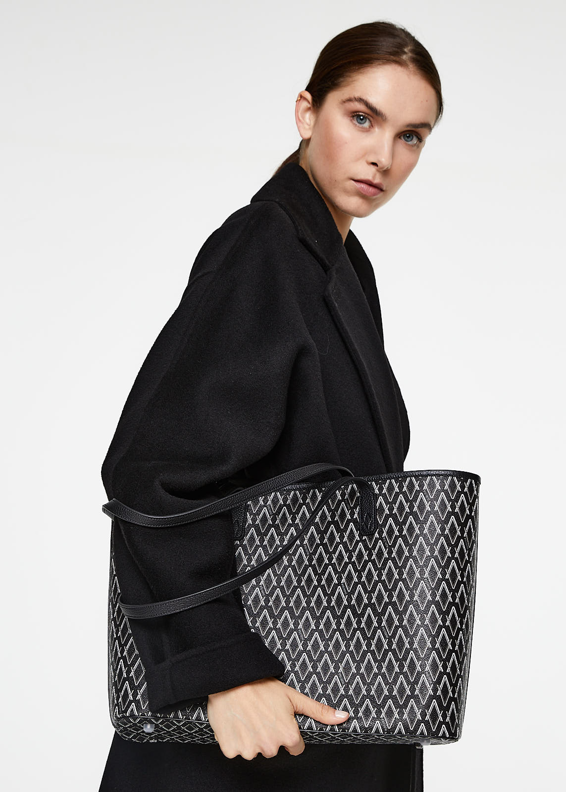 Sac cabas monogramme noir avec petite pochette attachée