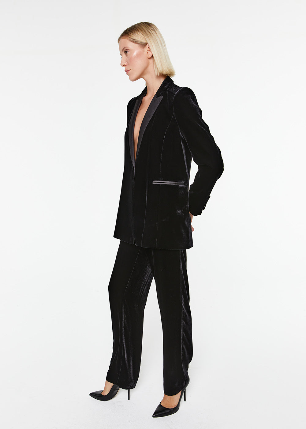 Tenue soirée total look veste blazer pantalon velours noir