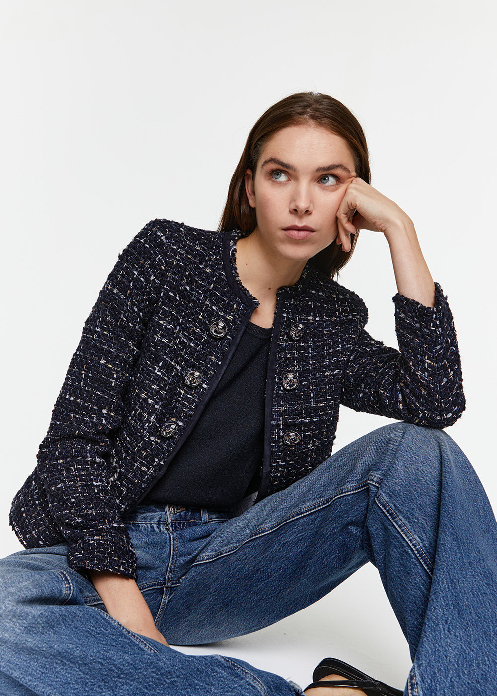 Veste courte militaire tweed marine