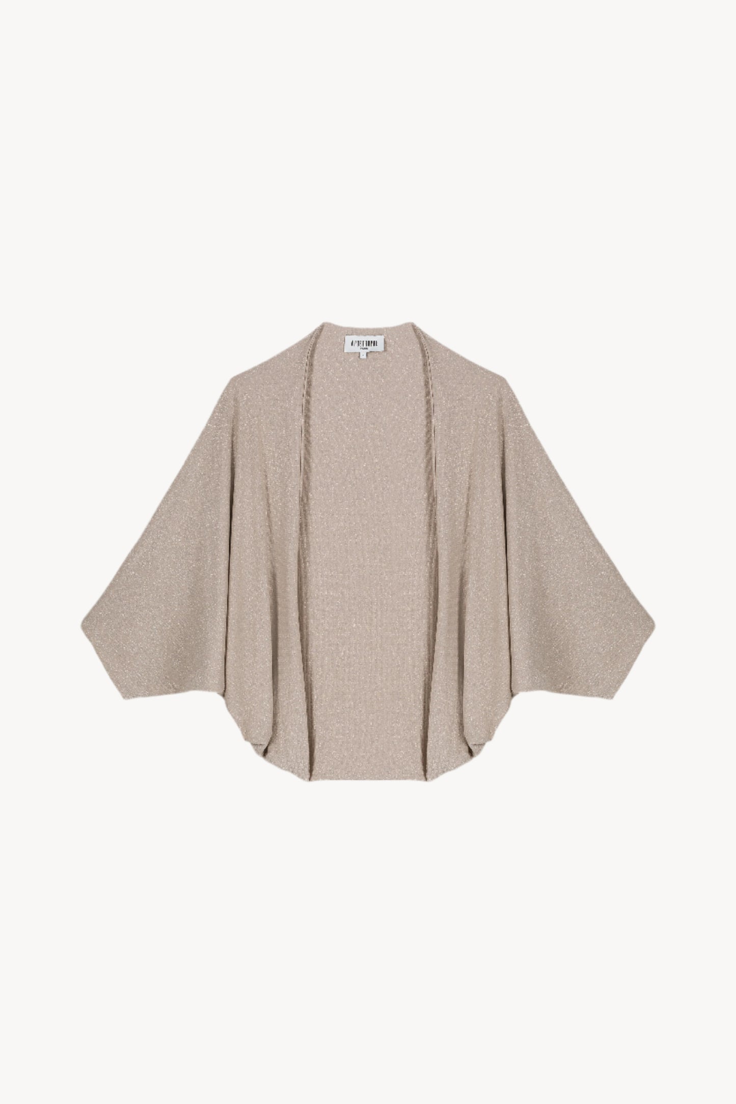 Gilet léger en or brillant, avec drapé fluide et manches trois-quarts pour un look élégant et confortable en toute occasion.