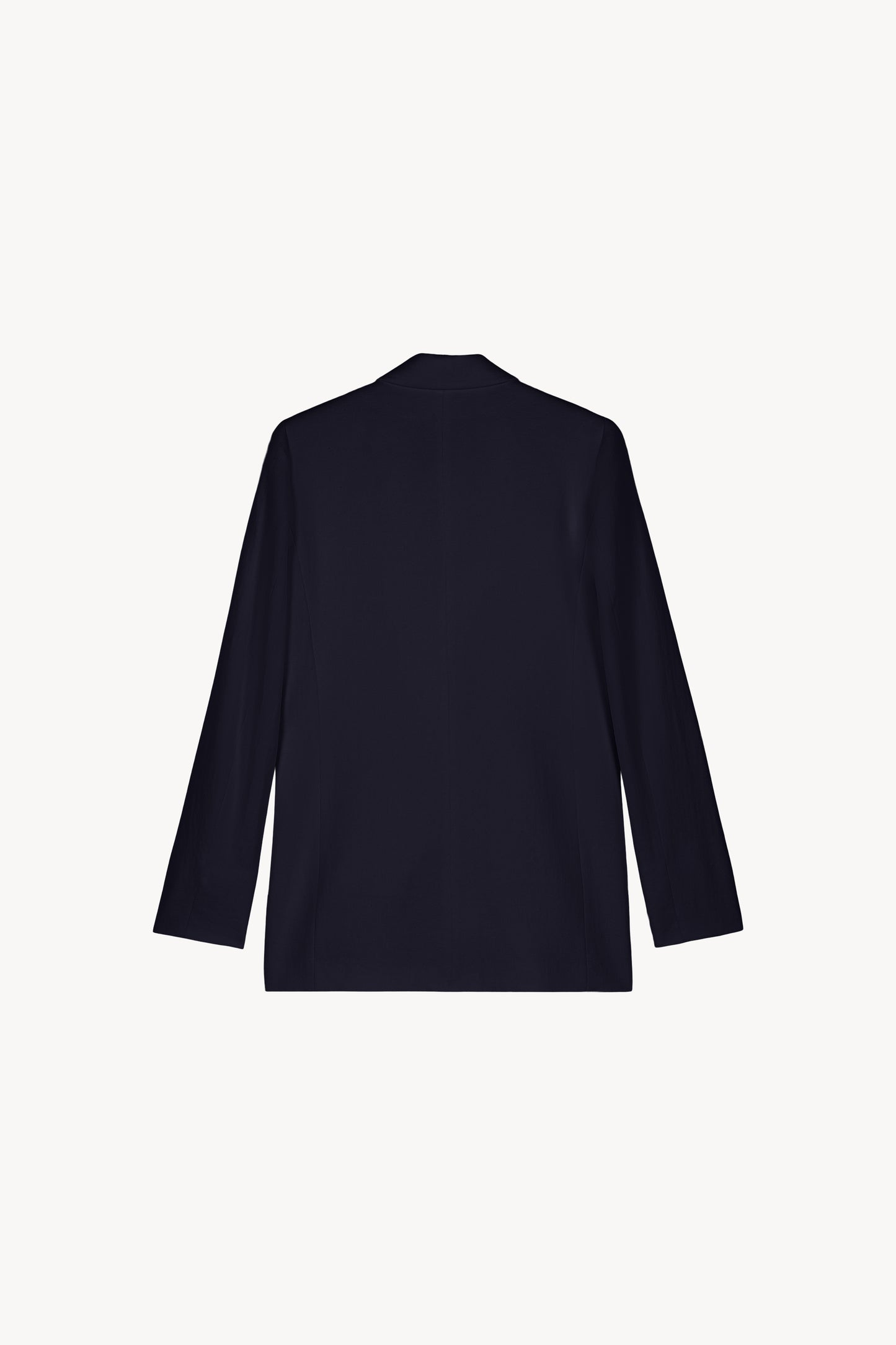 Veste en lin marine cintrée, au col tailleur structuré et double boutonnage.