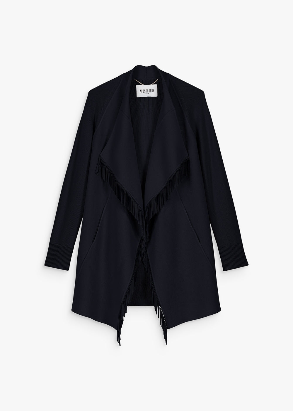 Manteau bi-matière marine, conçu avec des détails en daim