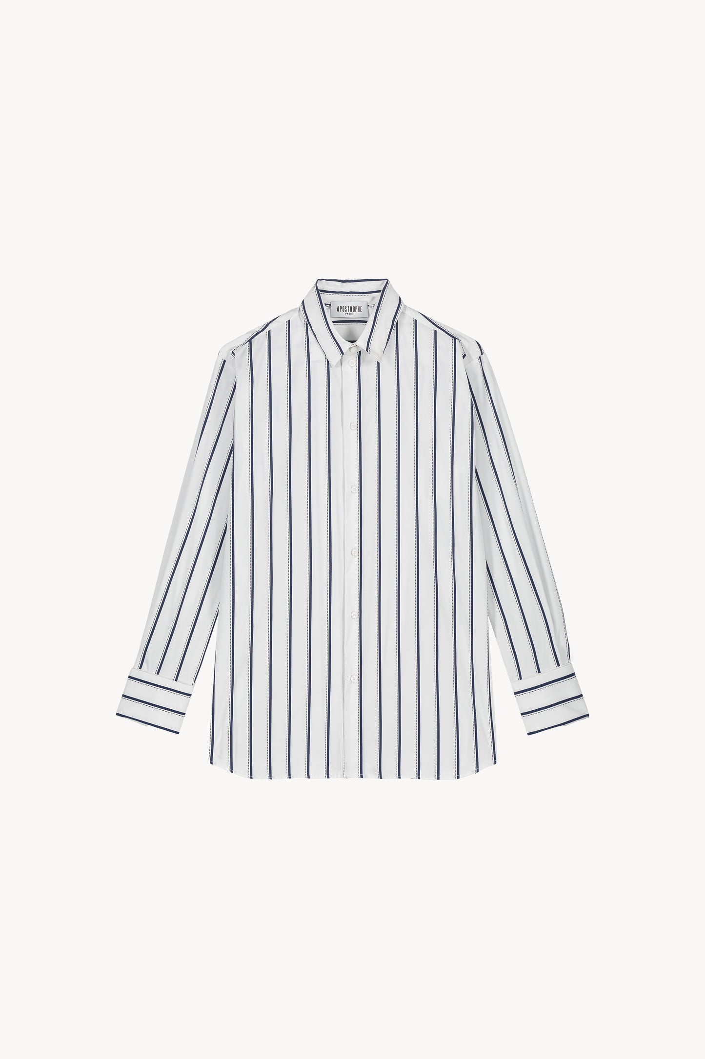 Chemise rayée marine en coton à coupe droite, dotée d'un col structuré et de boutons nacrés .