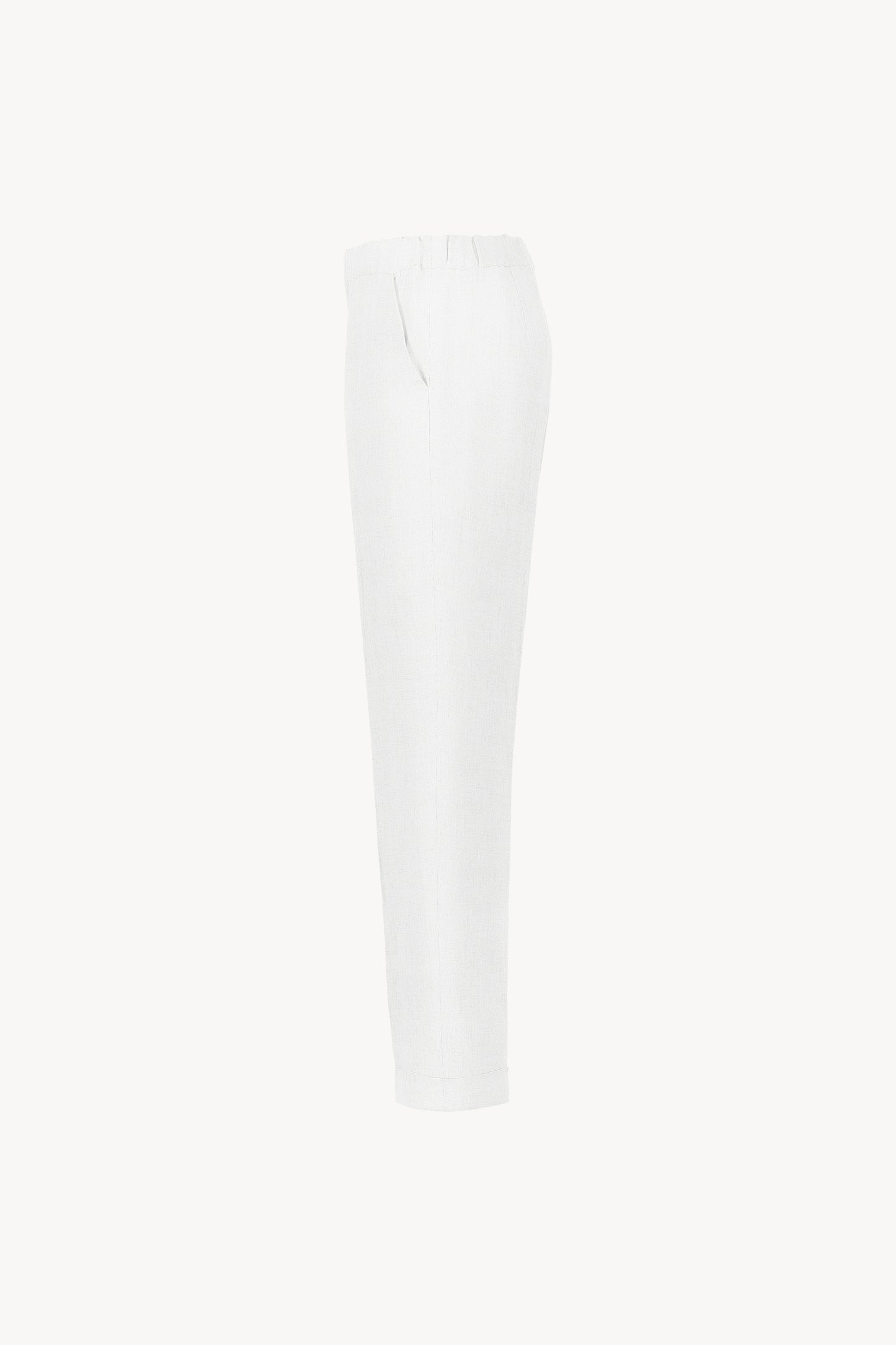 Pantalon à plis en lin blanc avec une taille froncée ,orné d'un plis marqués et de poches italiennes.