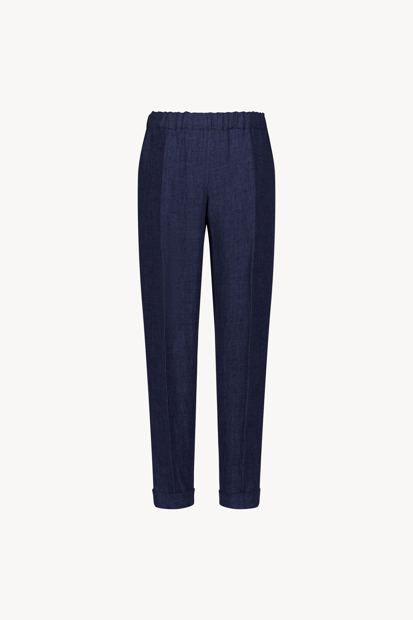 Pantalon en lin marine avec une taille légèrement froncée