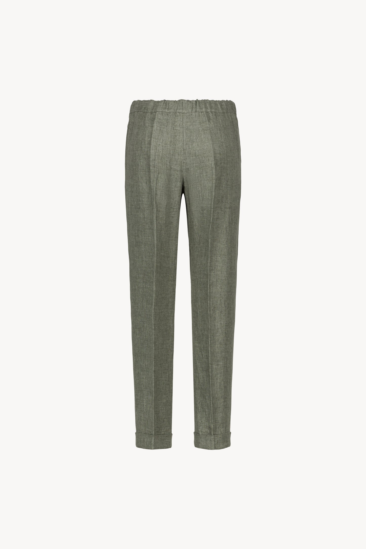 Pantalon en lin vert pale avec une taille froncée et de plis marqués élégants