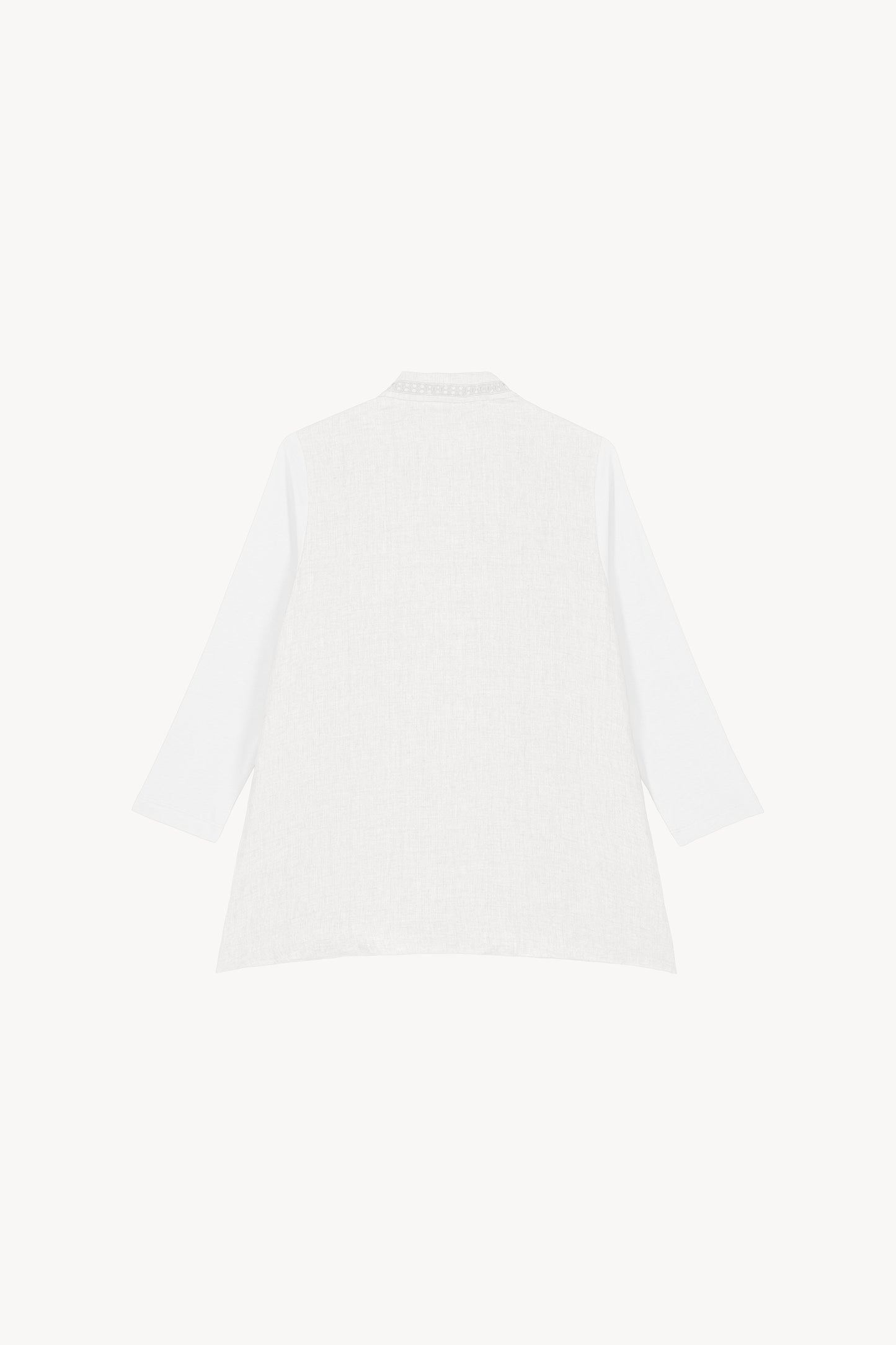Tunique en lin brodée blanc optique, ornée d'une broderie délicate au col chemise et sur le bas