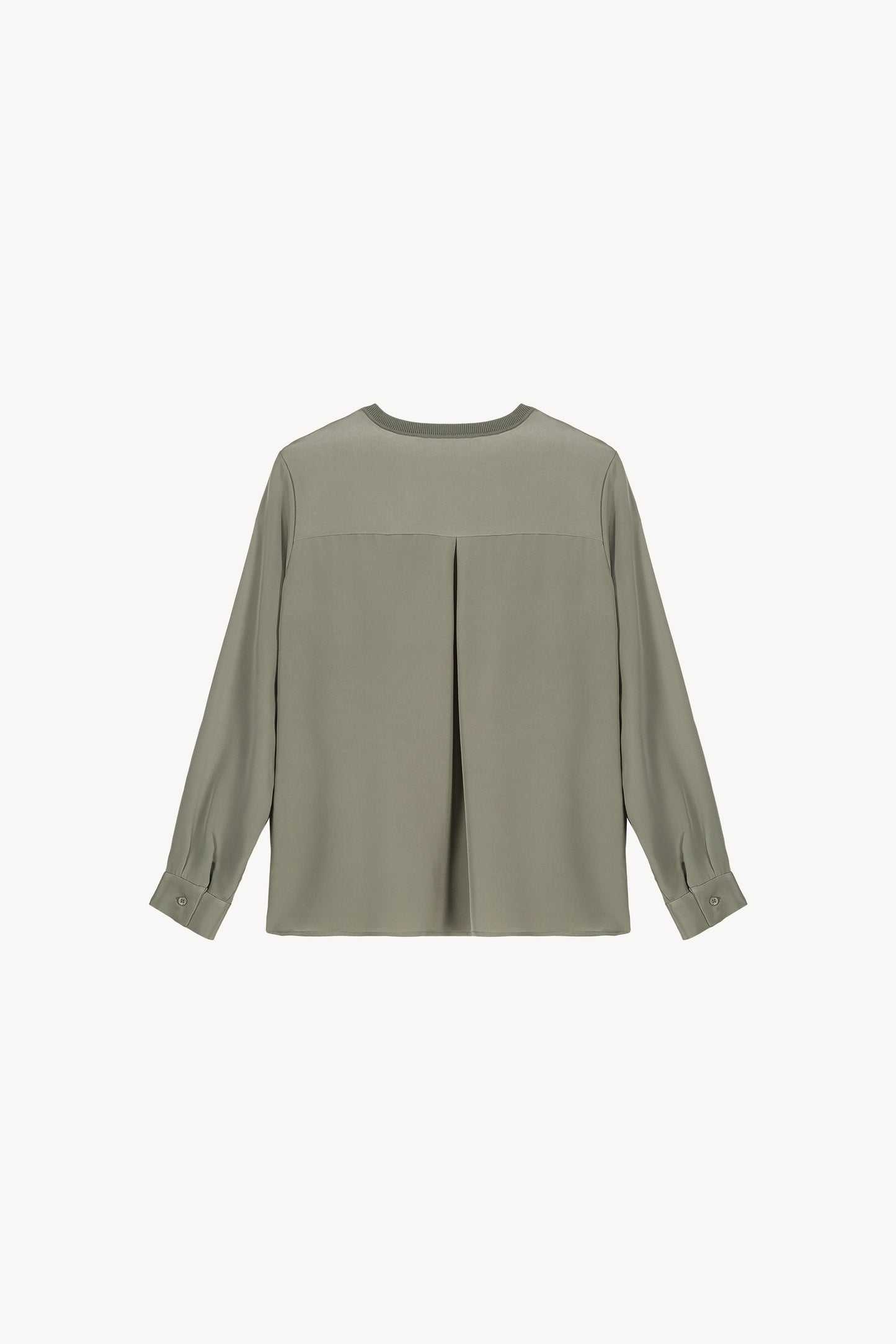 Khaki trompe-l'oeil two-material sweater