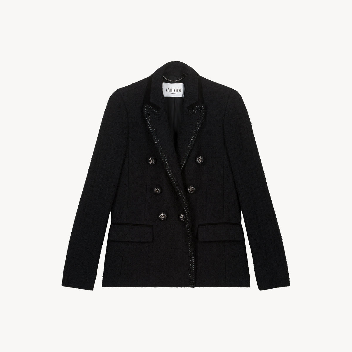 Black braided tweed blazer