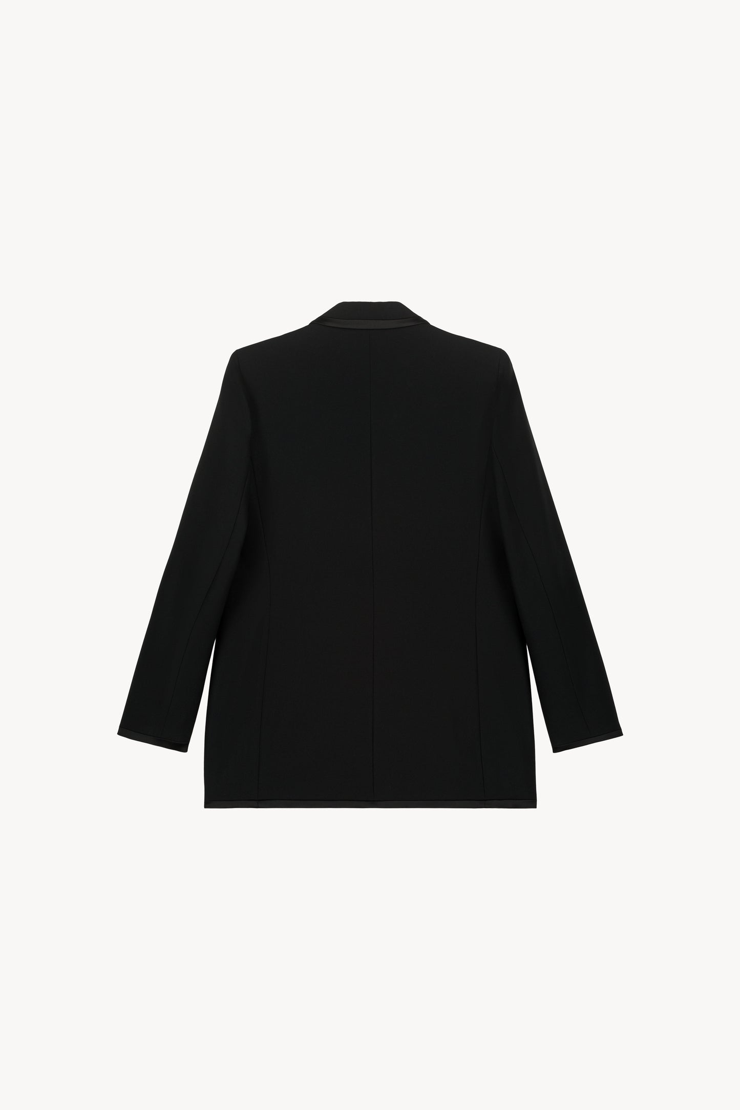 Veste noire satinée avec boutons décoratifs et poches passepoilées