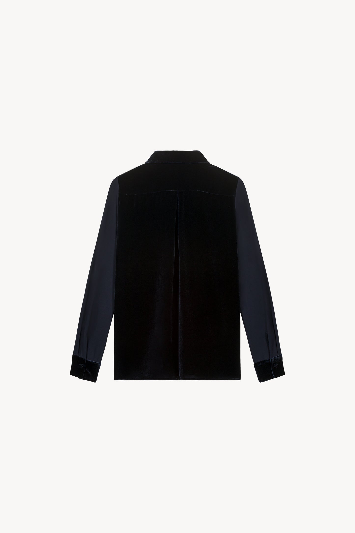 Two-material navy velvet shirt