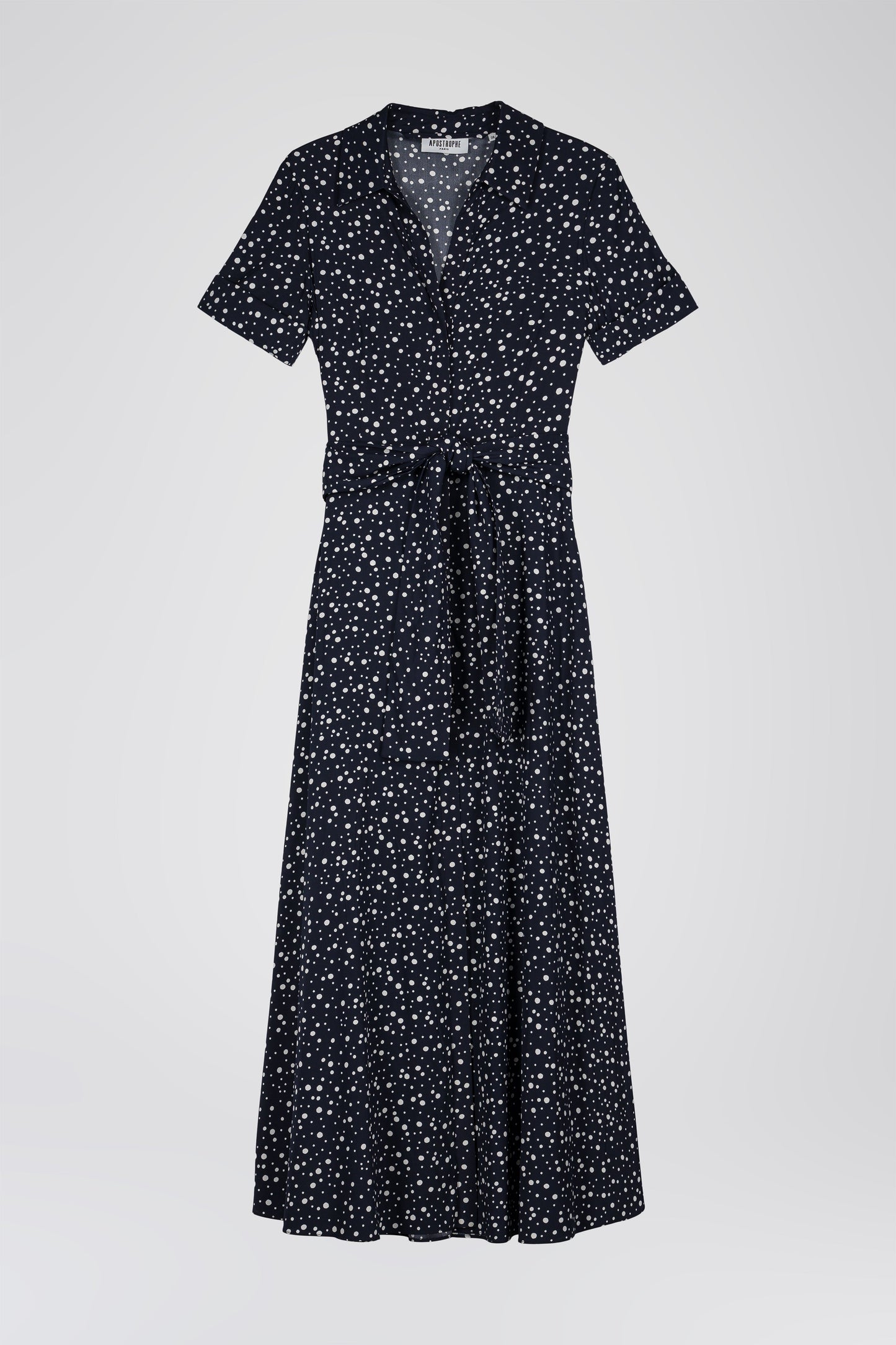 Robe chemise longue fluide à pois