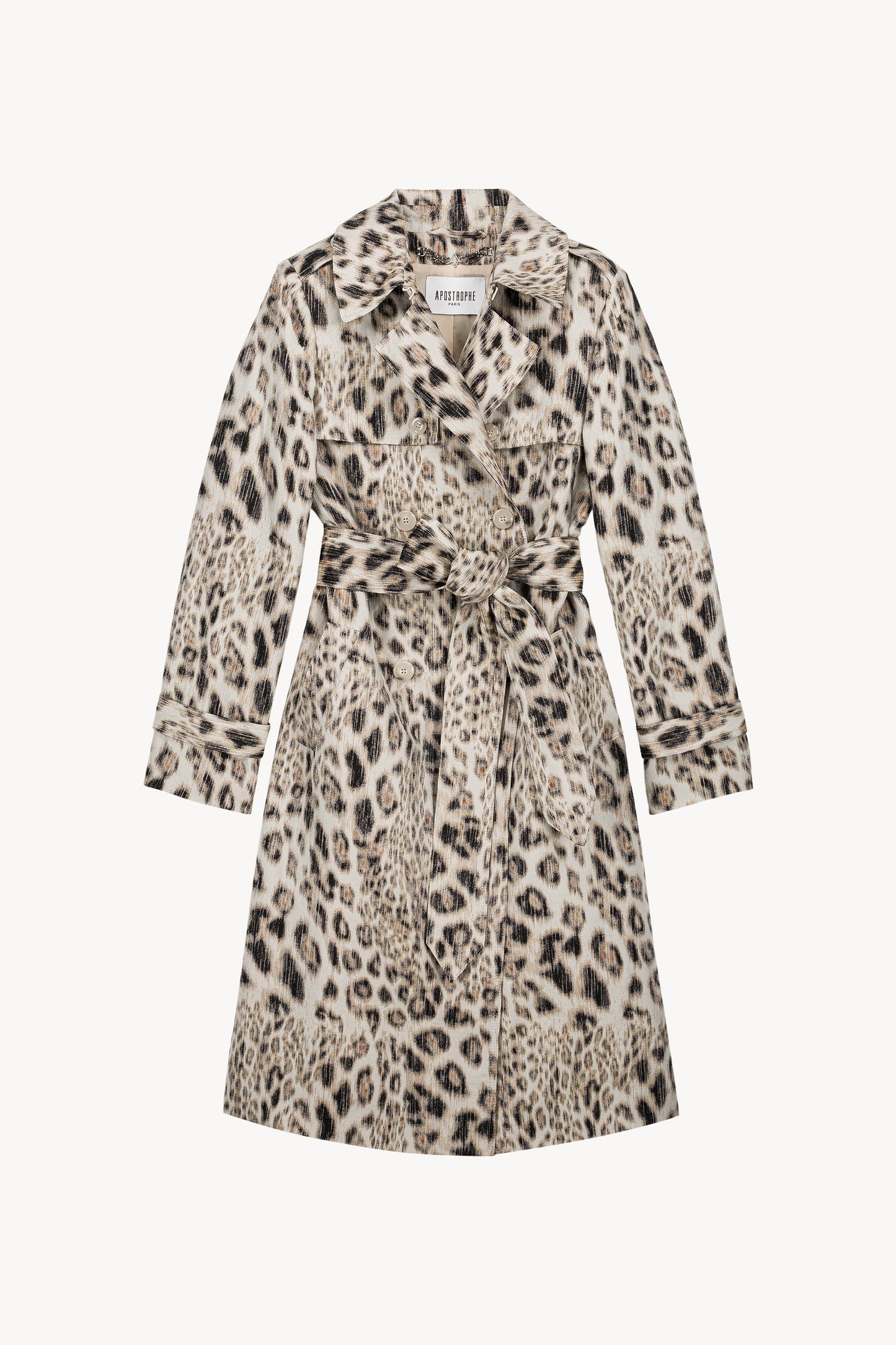 Trench mi-long en jacquard ébène avec ceinture nouée