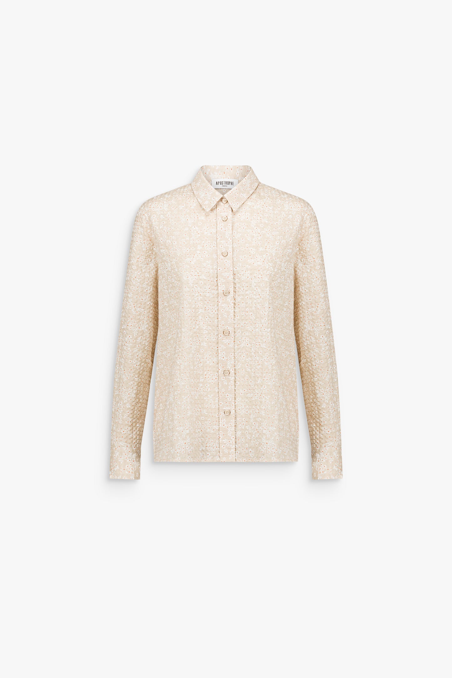 Chemise à motif floral texturé, avec col classique et manches longues