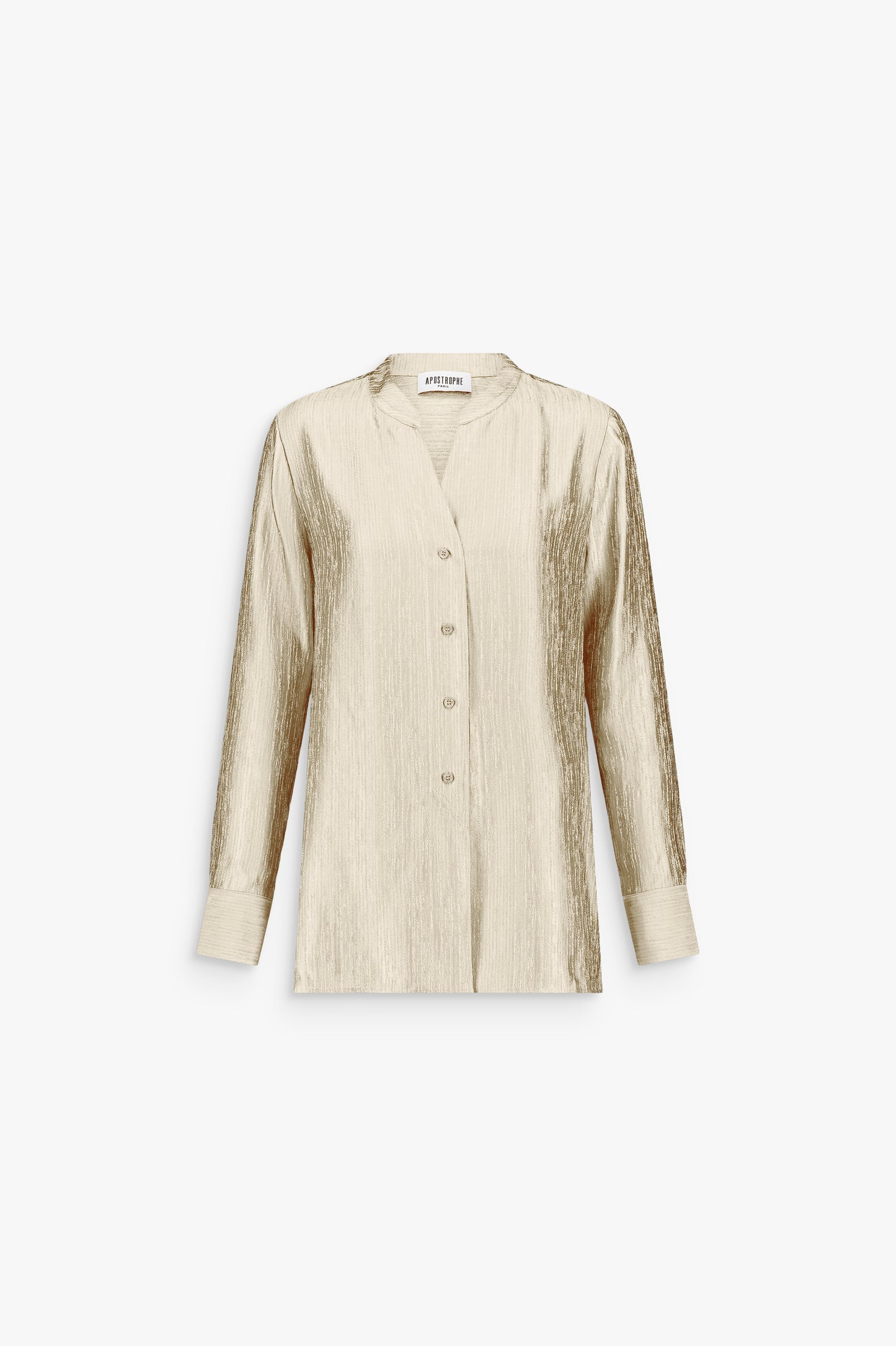 Tunique femme jaune clair texturée à col tunisien et manches longues.