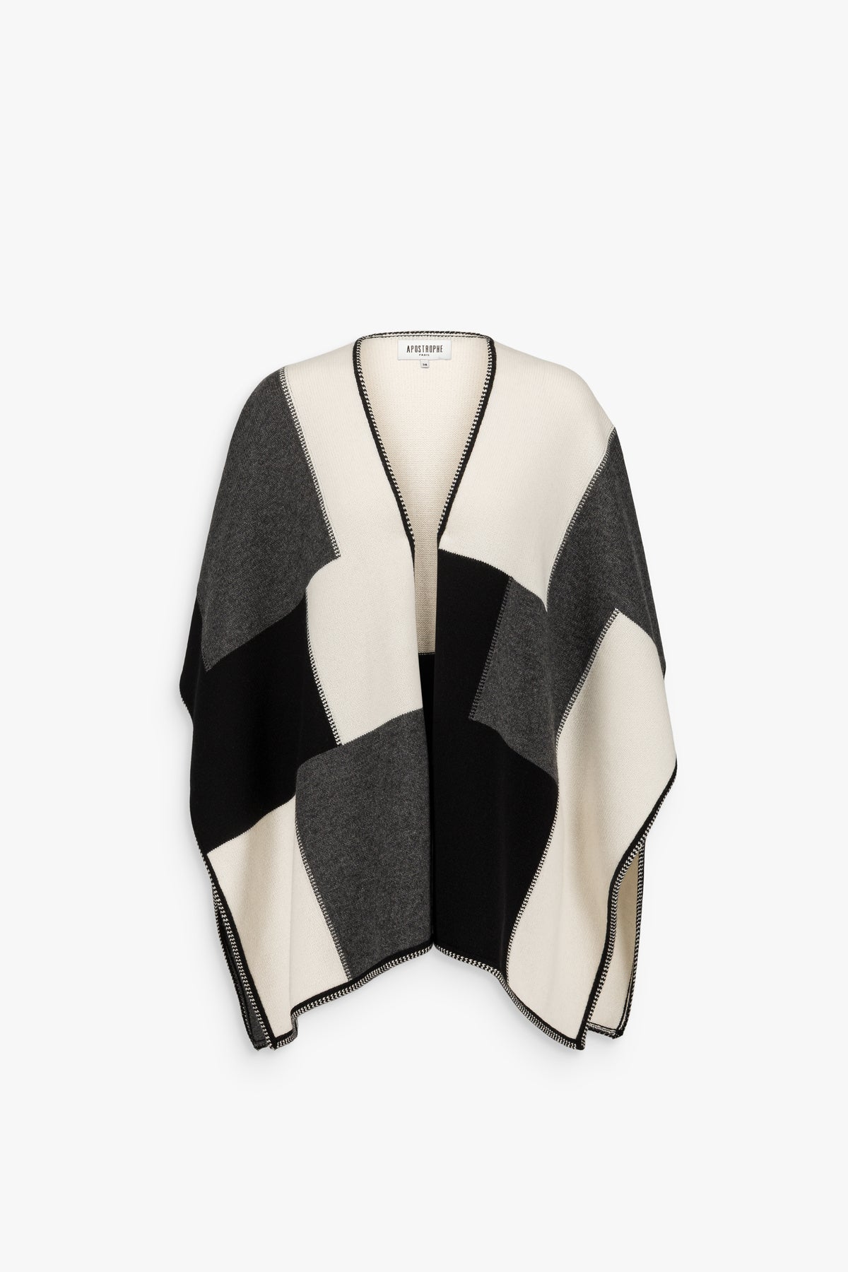 Cape patchwork en laine et cachemire noir