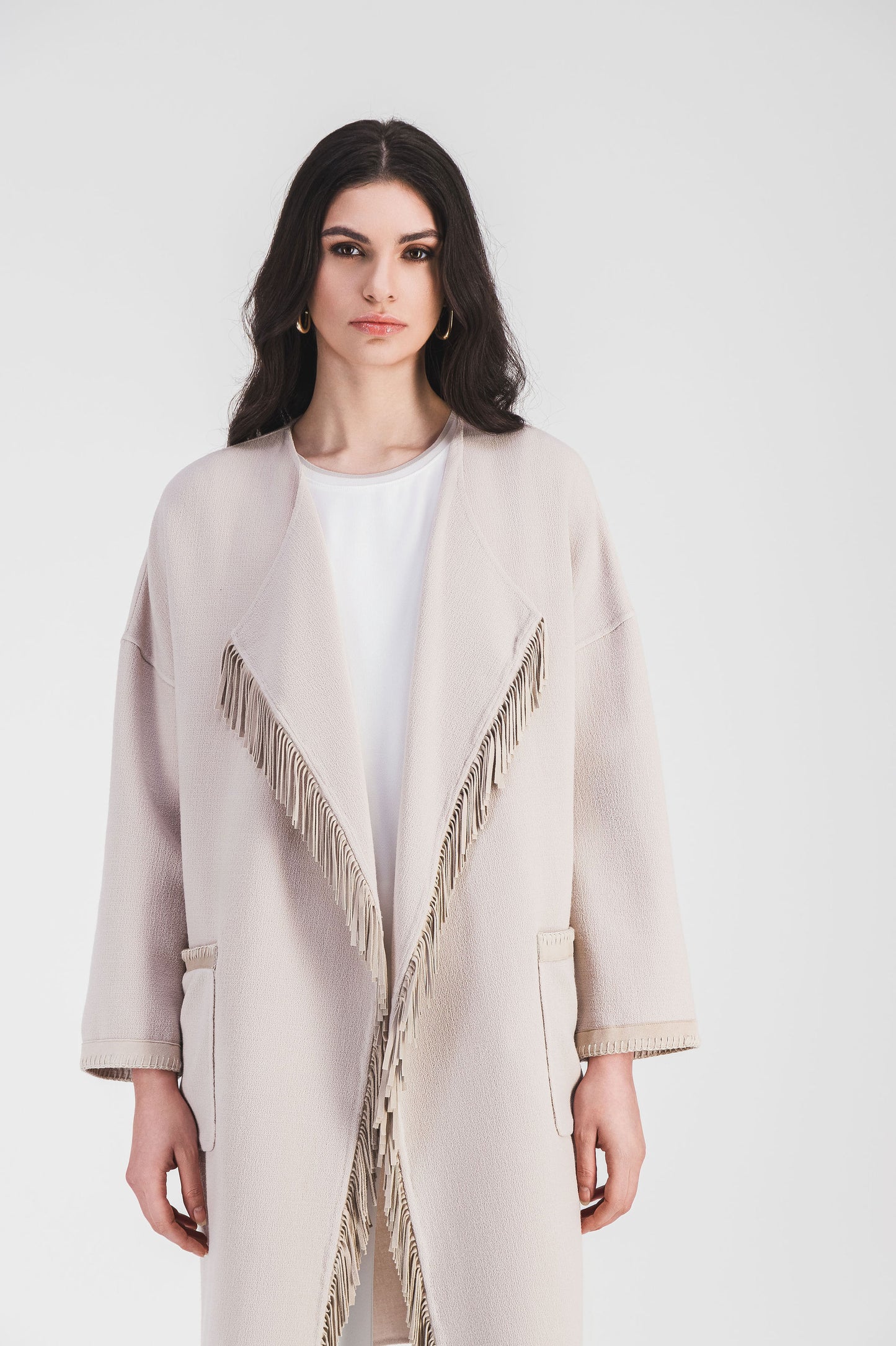 Manteau croisé en crêpe de laine
