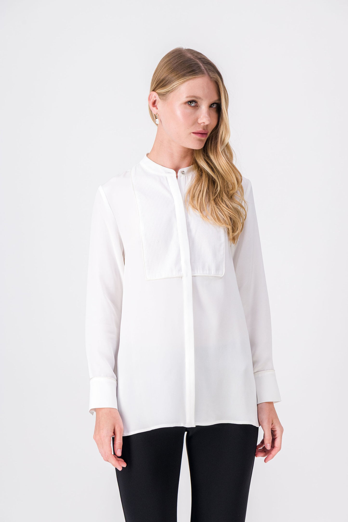 Off-white silk shirt with bib
