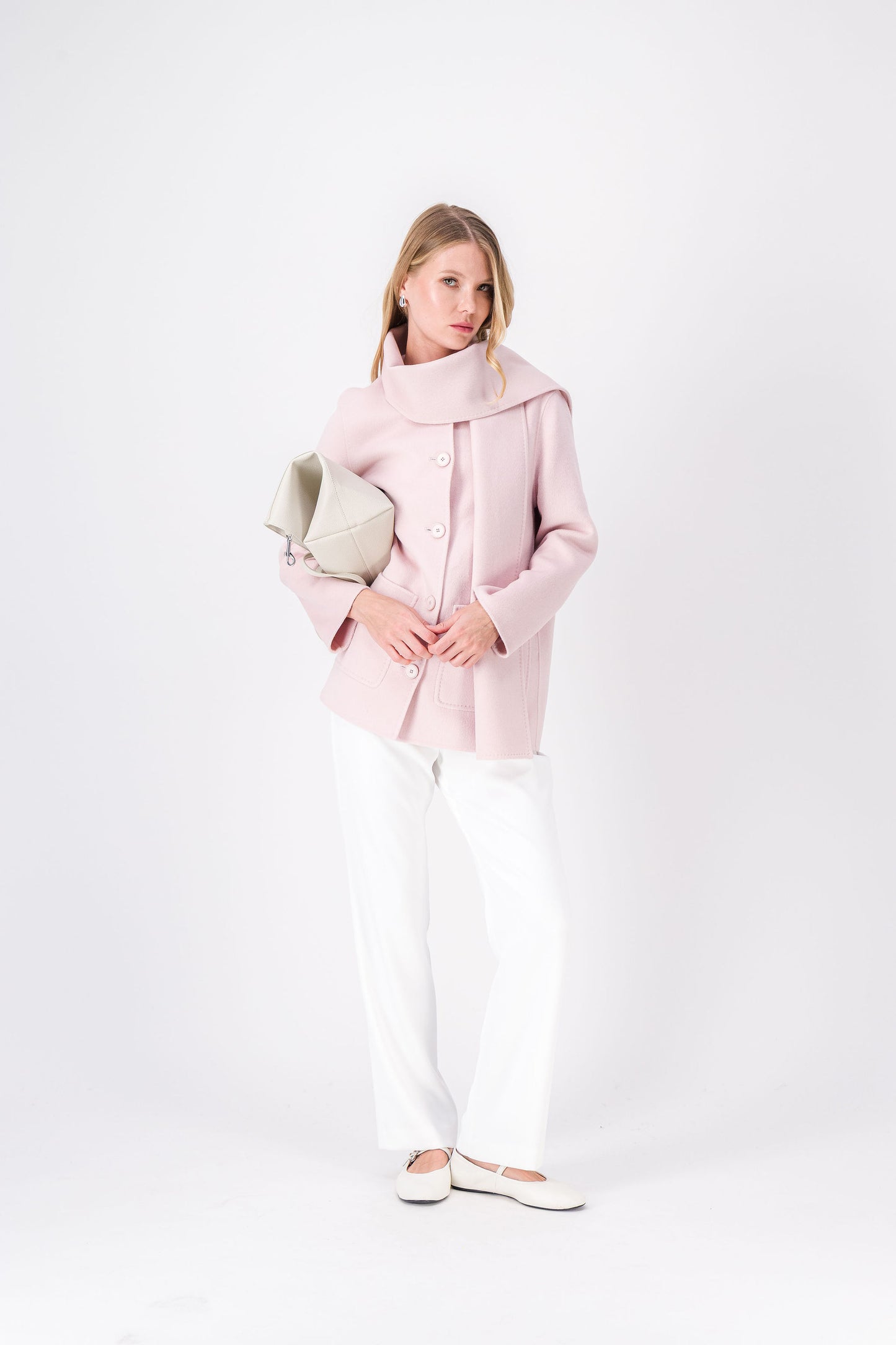 Manteau mi-long double face rose pâle