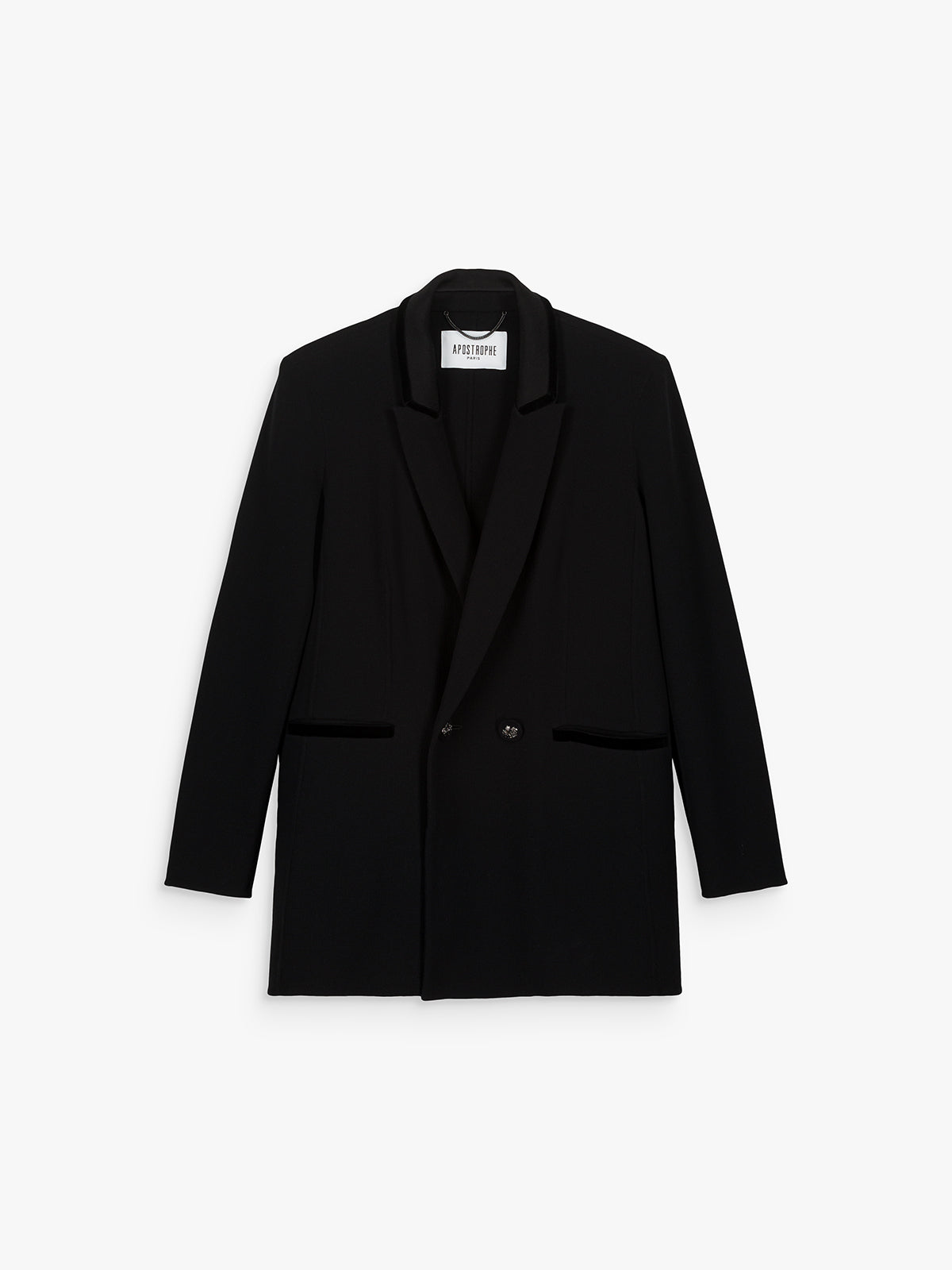 Veste longue croisée en laine noir