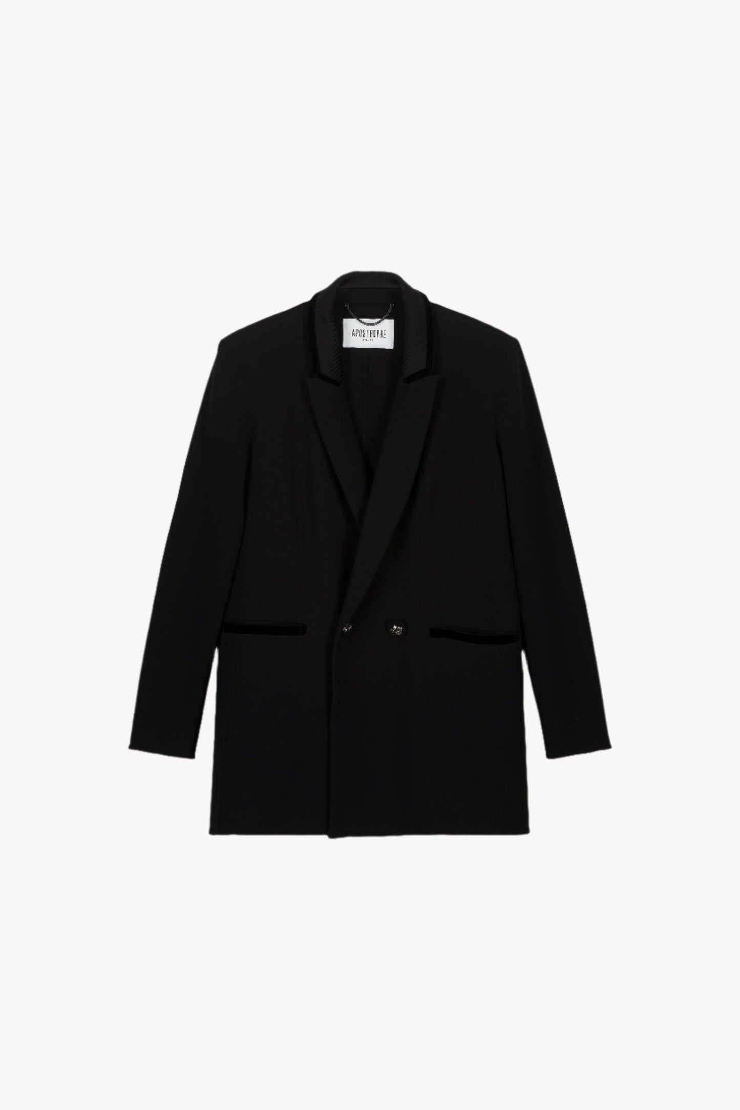 Long black wool double-breasted jacket