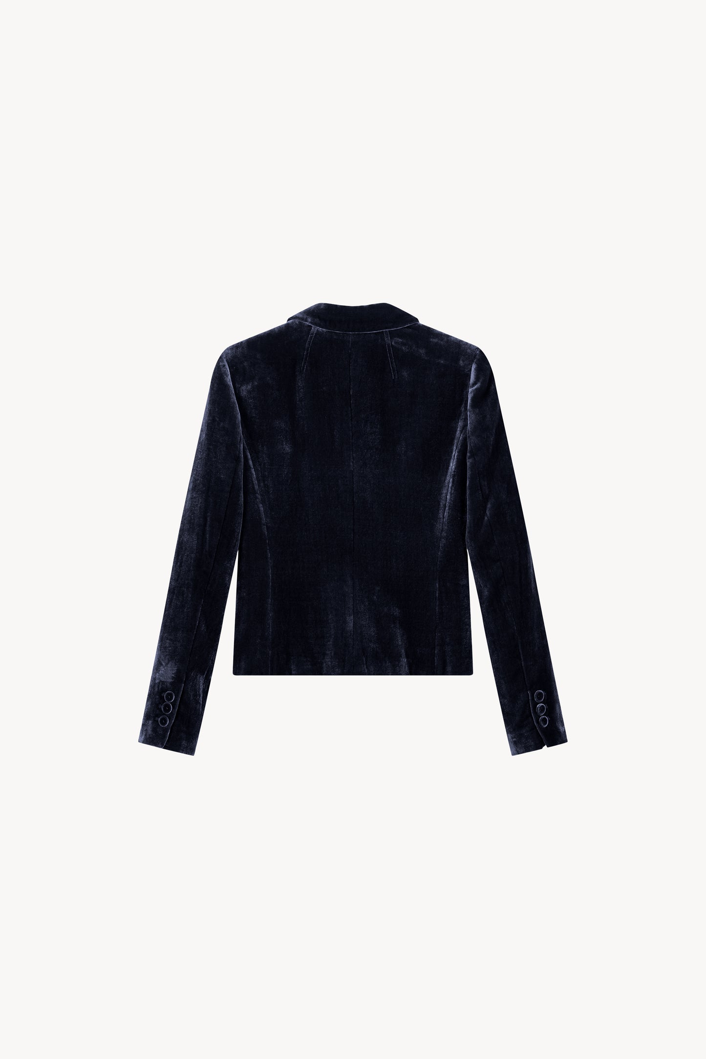Blazer en velours, coupe ajustée. Col tailleur, deux boutons à l'avant. Poches passepoilées avec rabat, six boutons sur les manches.