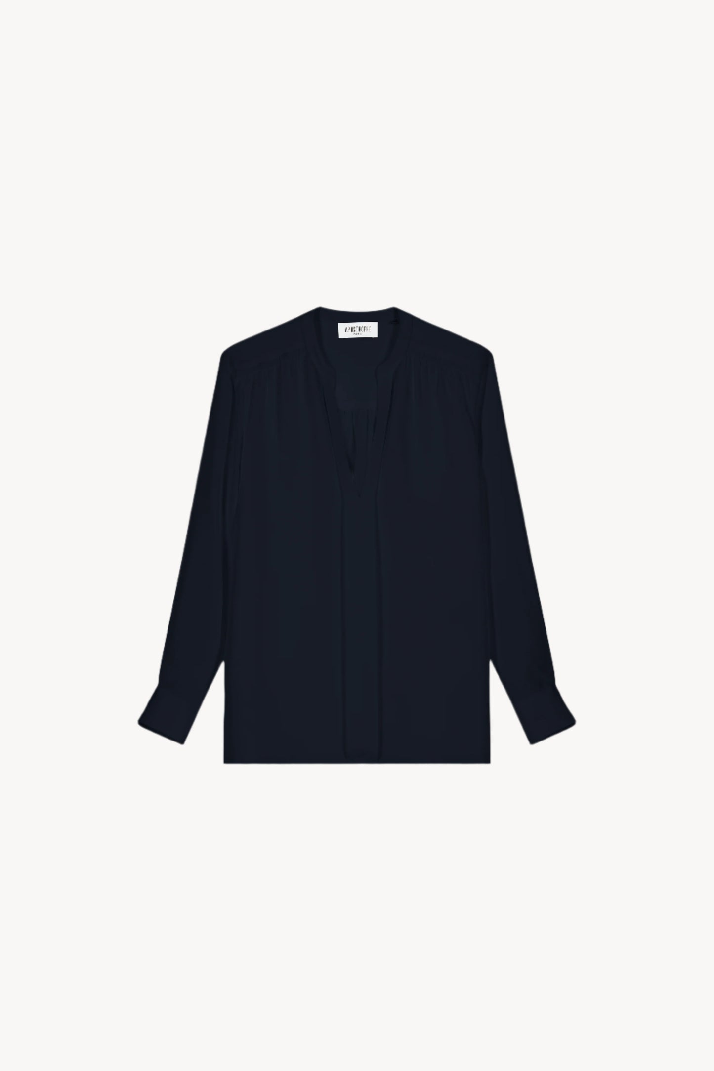 Navy silk shirt with officer collar
