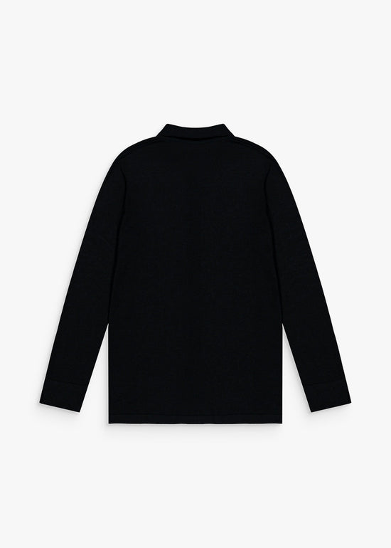 Chemise en laine noir avec boutons apparents et col chemise
