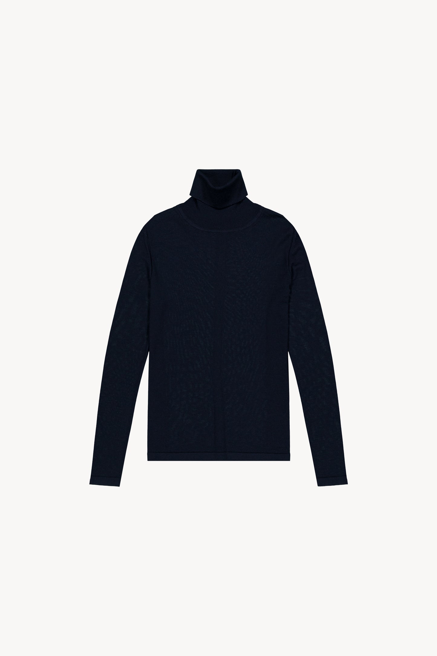 Pull col roulé en laine marine manches longues