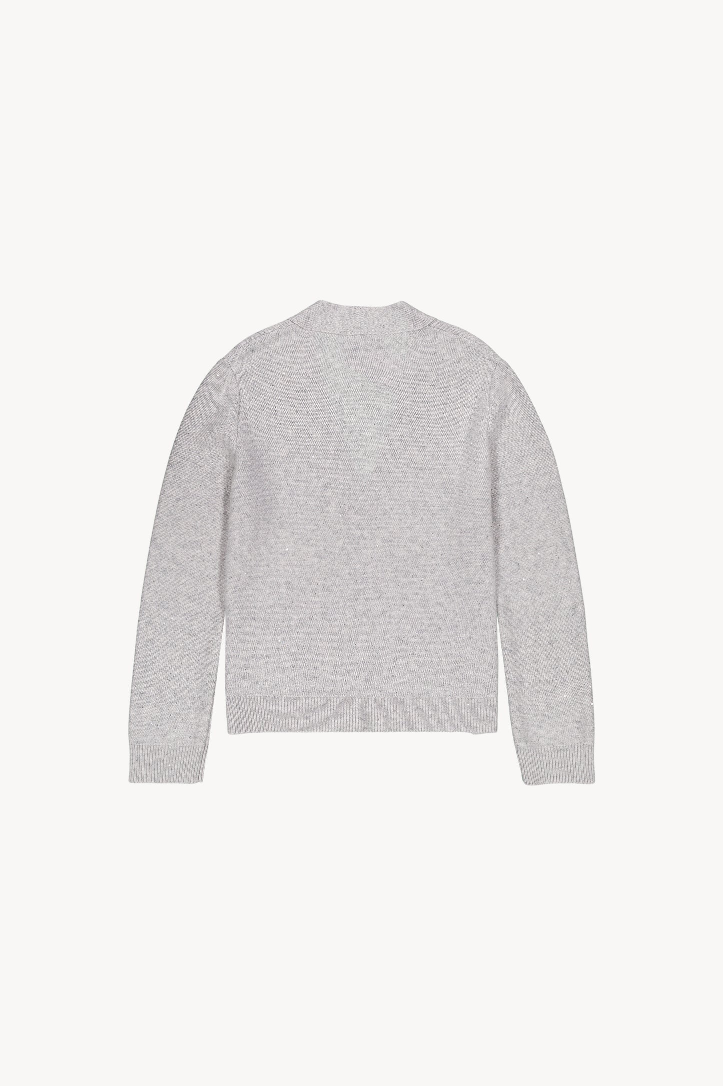 Cardigan en cachemire gris col V avec poches plaquées côtelés et bords côtelés