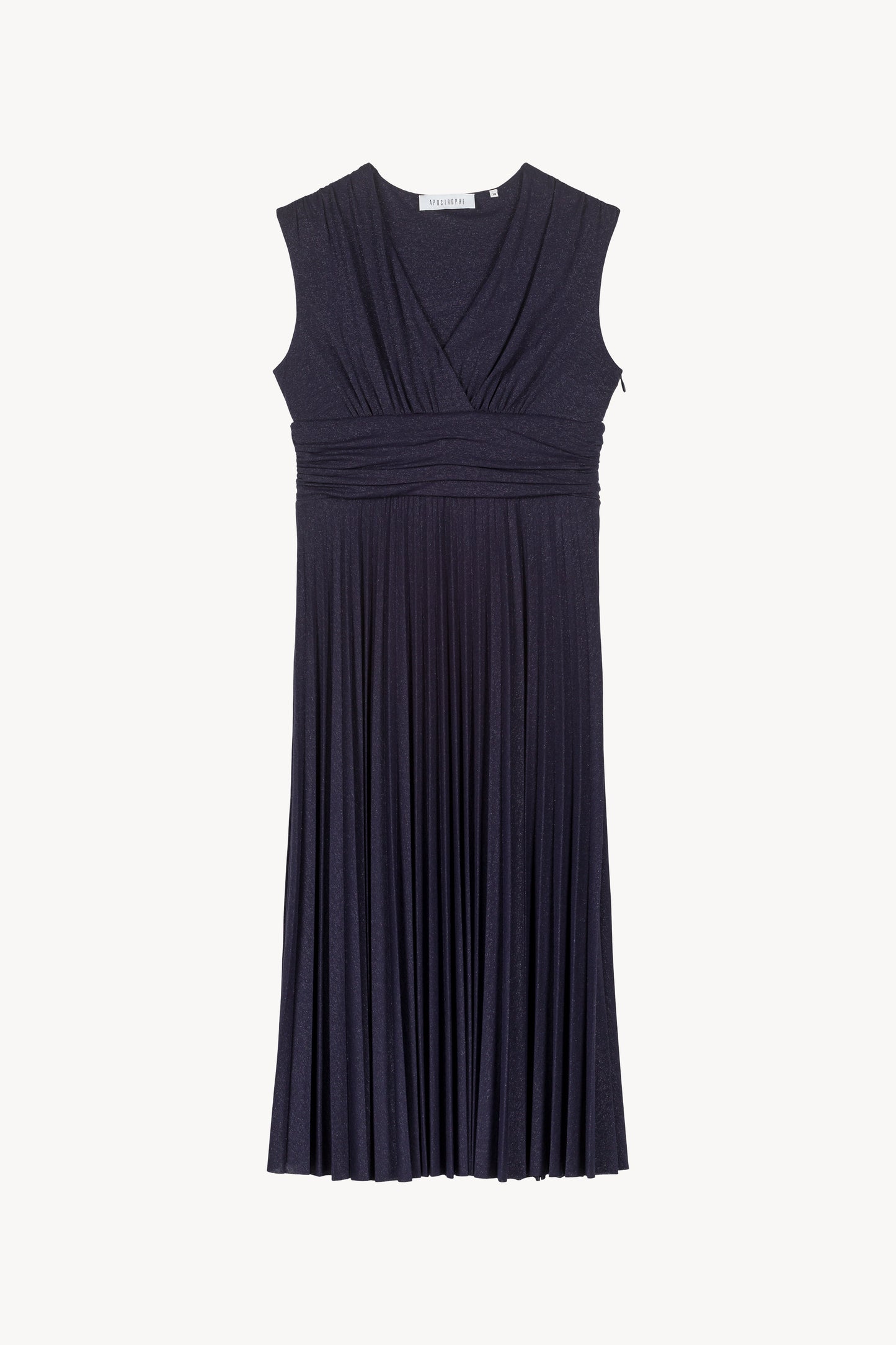 Robe mi-longue plissée à paillettes marine
