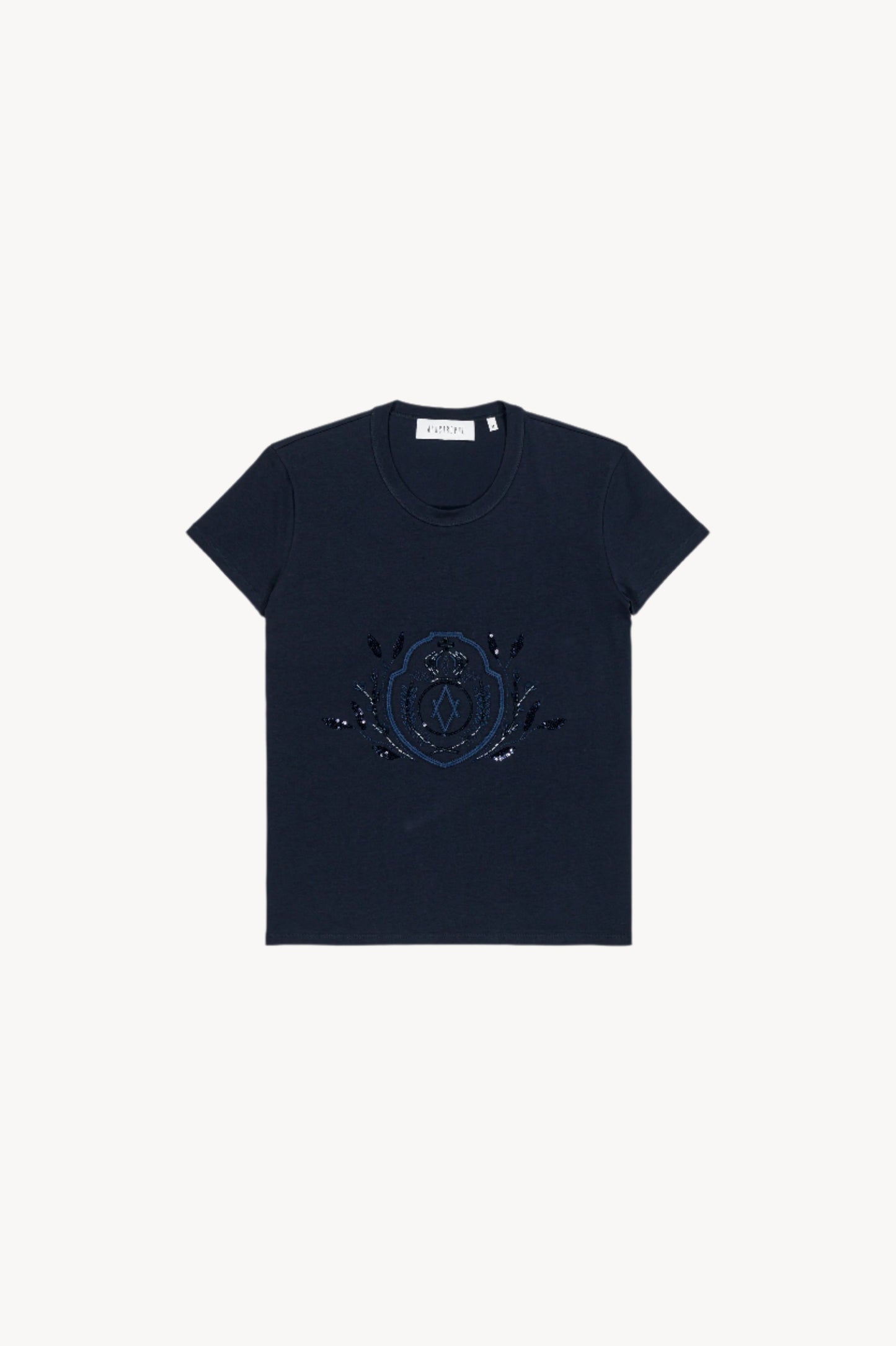 Navy beaded embroidered T-shirt