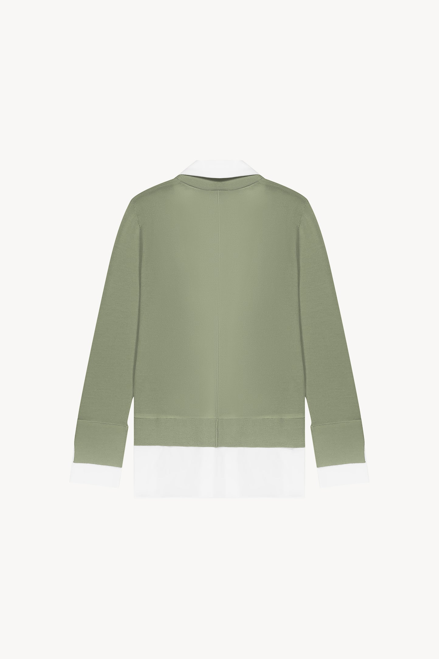 Gilet trompe-l'œil kaki en laine Merinos avec col chemise ouvert .