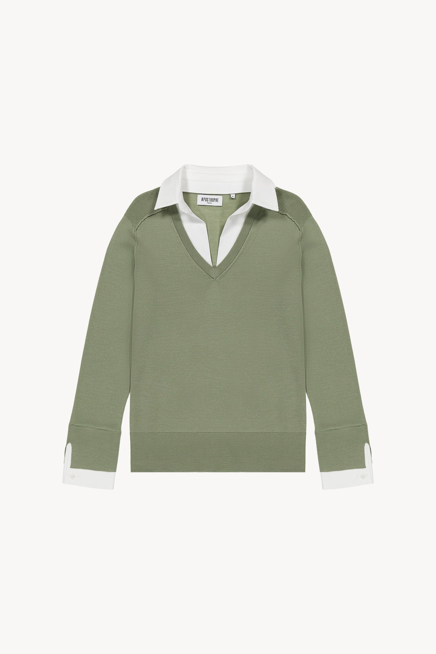 Pull chemise trompe-l'œil kaki