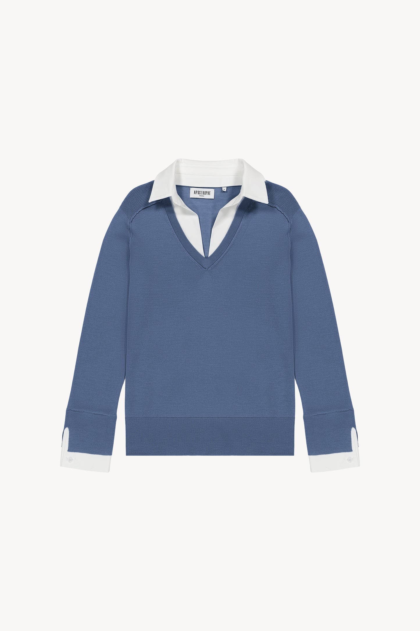 Blue trompe-l'oeil shirt sweater