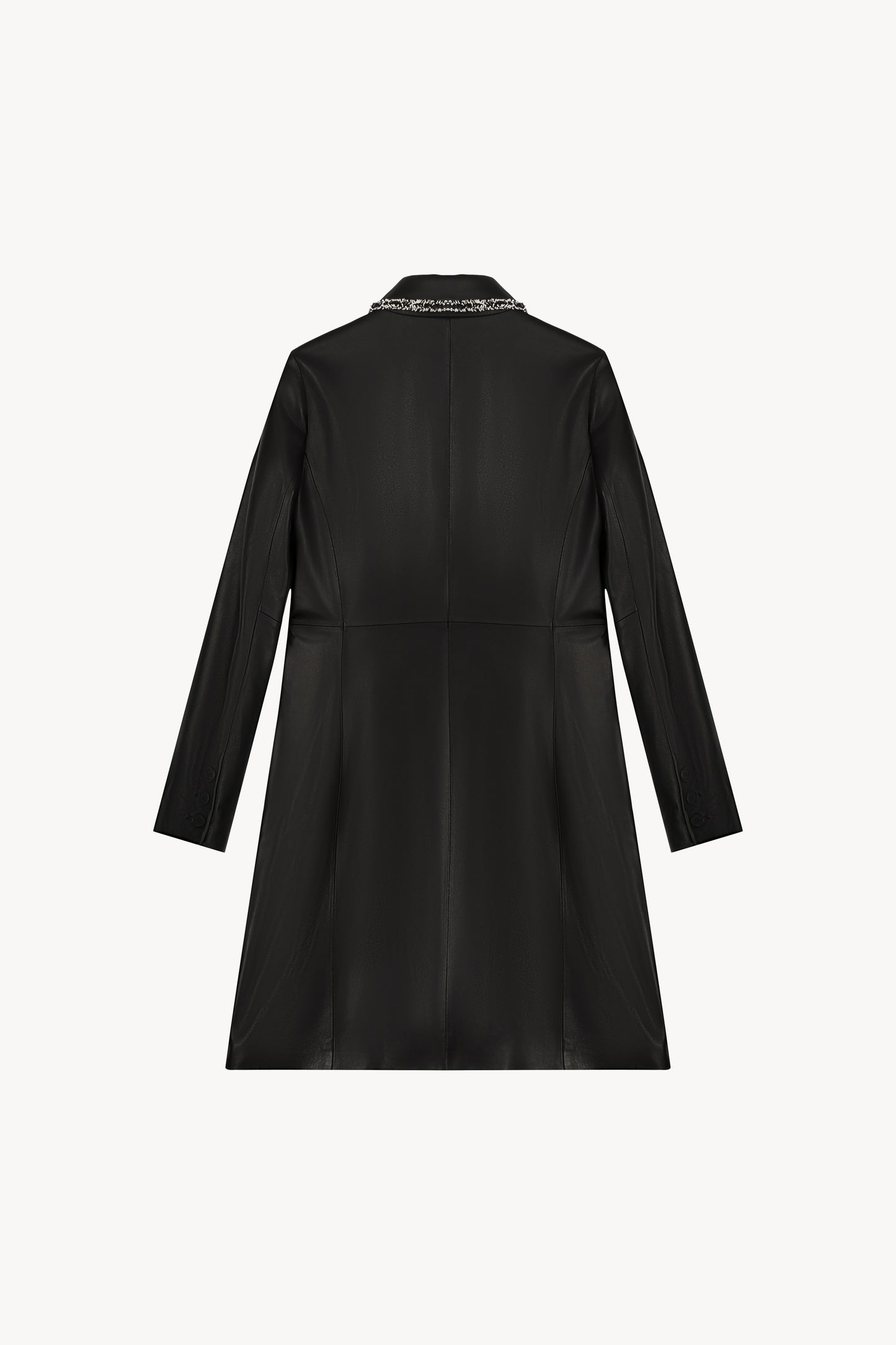 Mid-length black leather coat