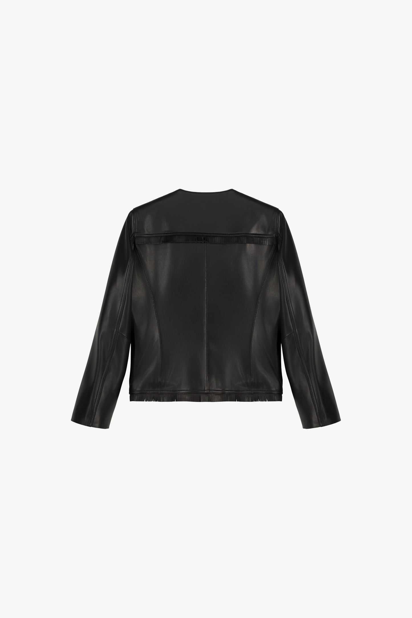 Black leather fringed suit jacket