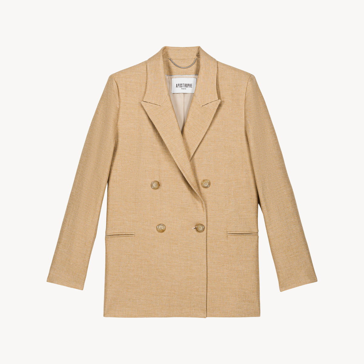 Beige 4-button double-breasted tailored jacket