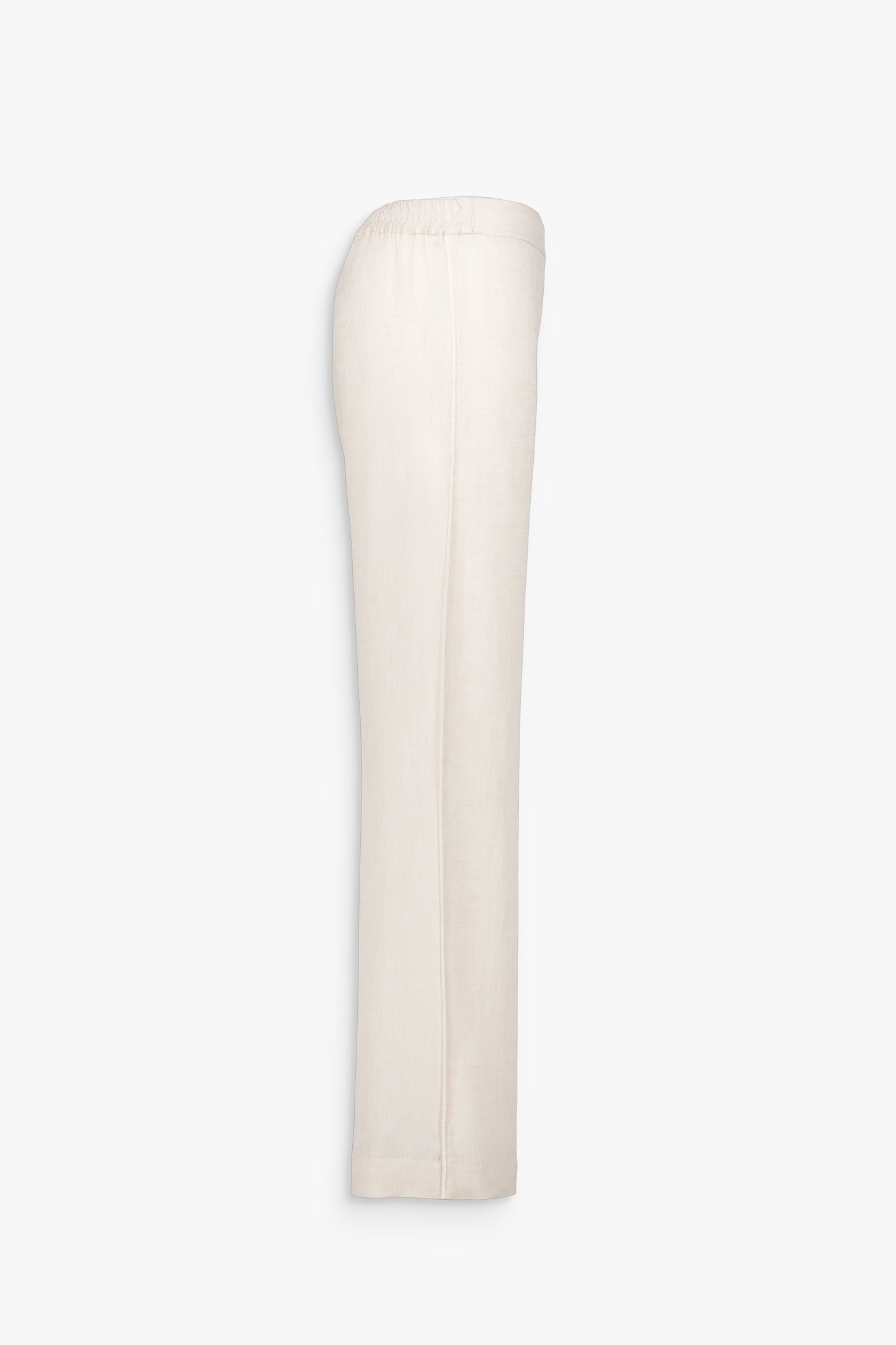 Pantalon droit en lin Albini, blanc cassé. Une coupe fluide et une taille élastiquée