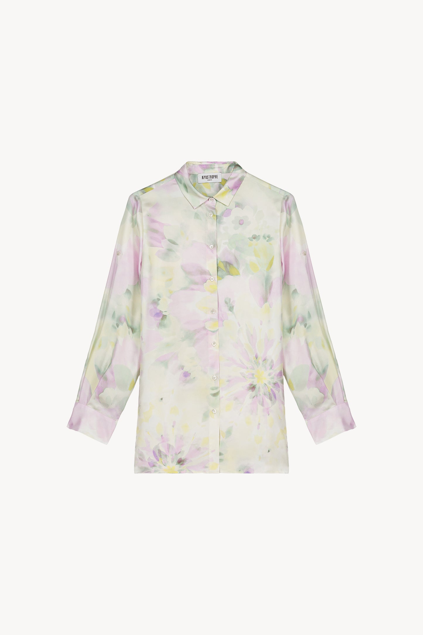 Cette chemise en soie verte d'eau à l’imprimé délicat et fluide
