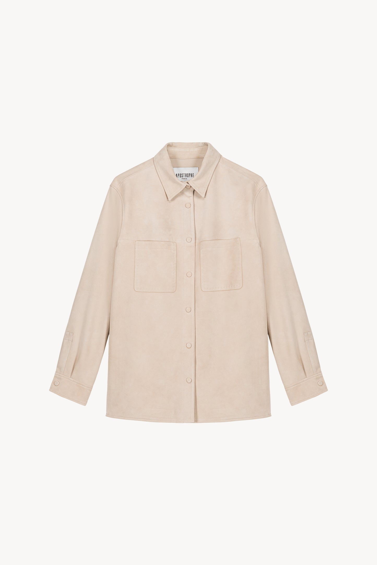 Surchemise beige clair en daim souple avec poches poitrine et boutons pression