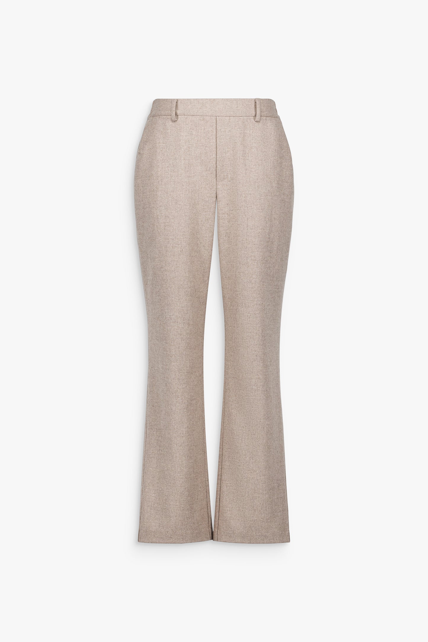 Pantalon en laine et cachemire taupe, ligne pure et tombé affirmé.